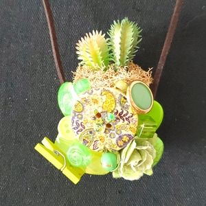 😀 HAND CRAFTED faux succulent necklace buttons beads mixed media